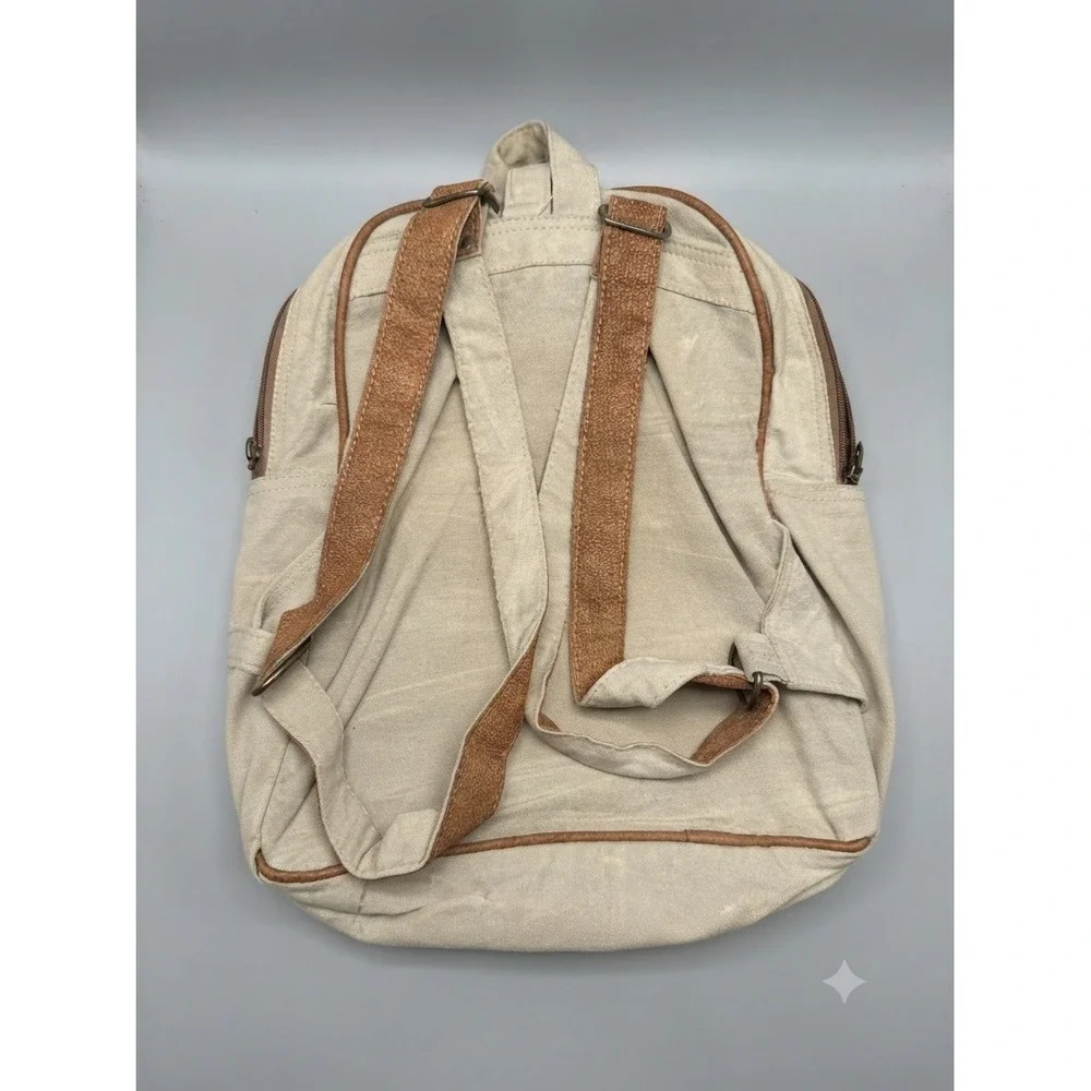 Flawed Gem! Western Cowhide Tooled Leather Canvas Backpack 
